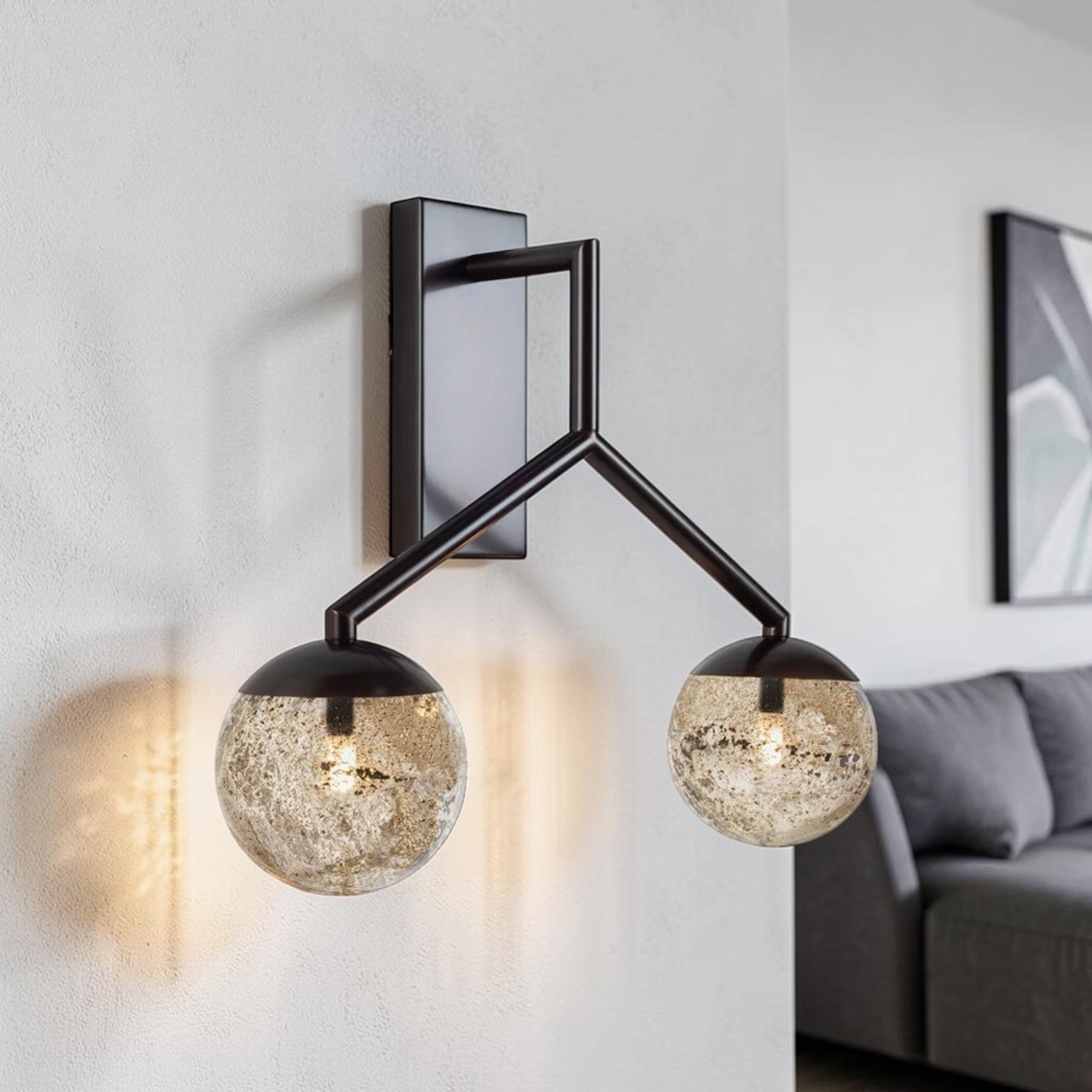 Modern Double Globe, Wall Light with Textured Glass Shades