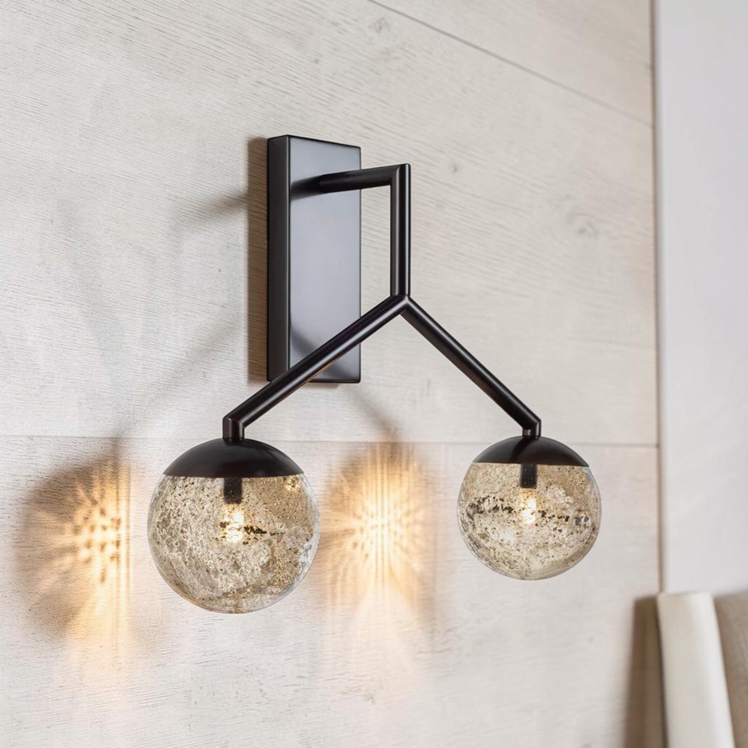 Modern Double Globe, Wall Light with Textured Glass Shades