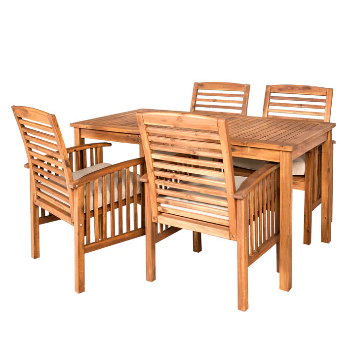 5 Piece Acacia Wood, Outdoor Dining Set with Cushioned Chairs