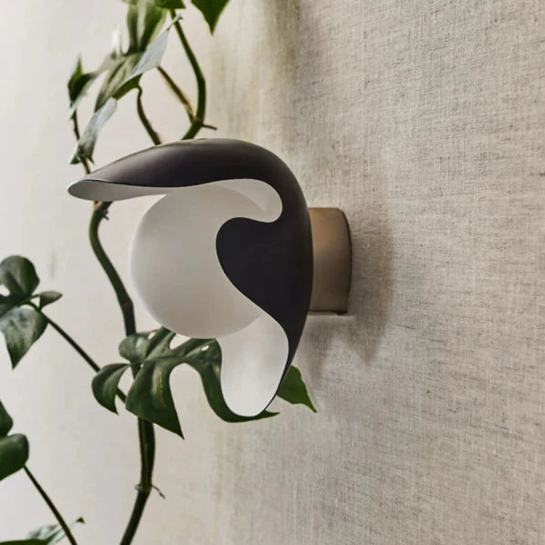Modern Black, Wall Light with Opal Glass Globe