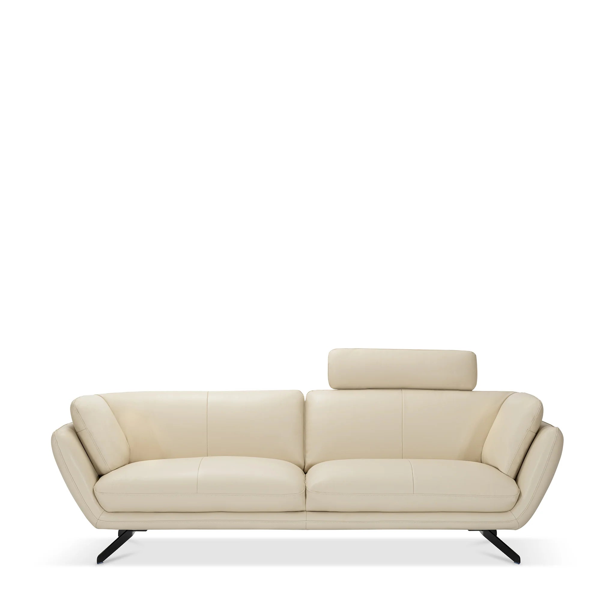 Modern Cream Leather, Living Room Sofa with Adjustable Headrest