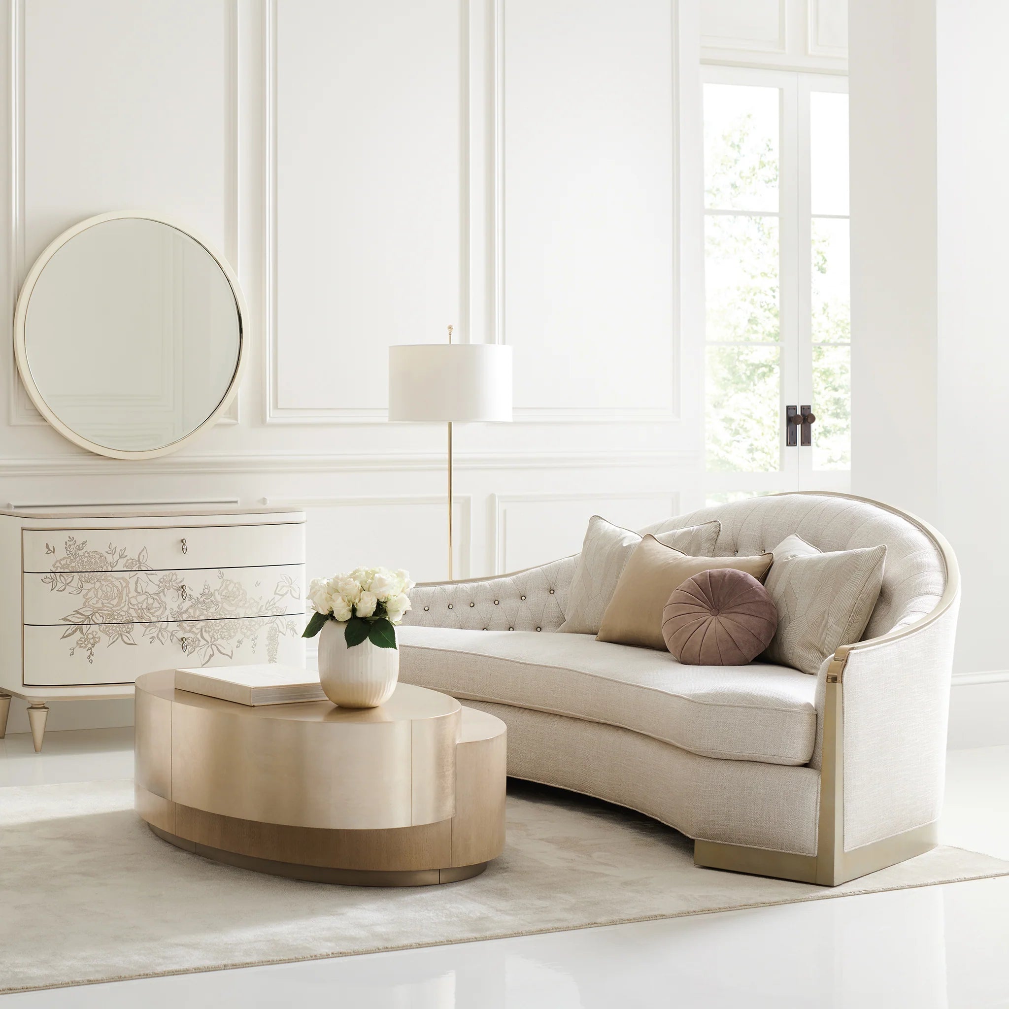 Curved Linen, Living Room Sofa with Tufted Backrest