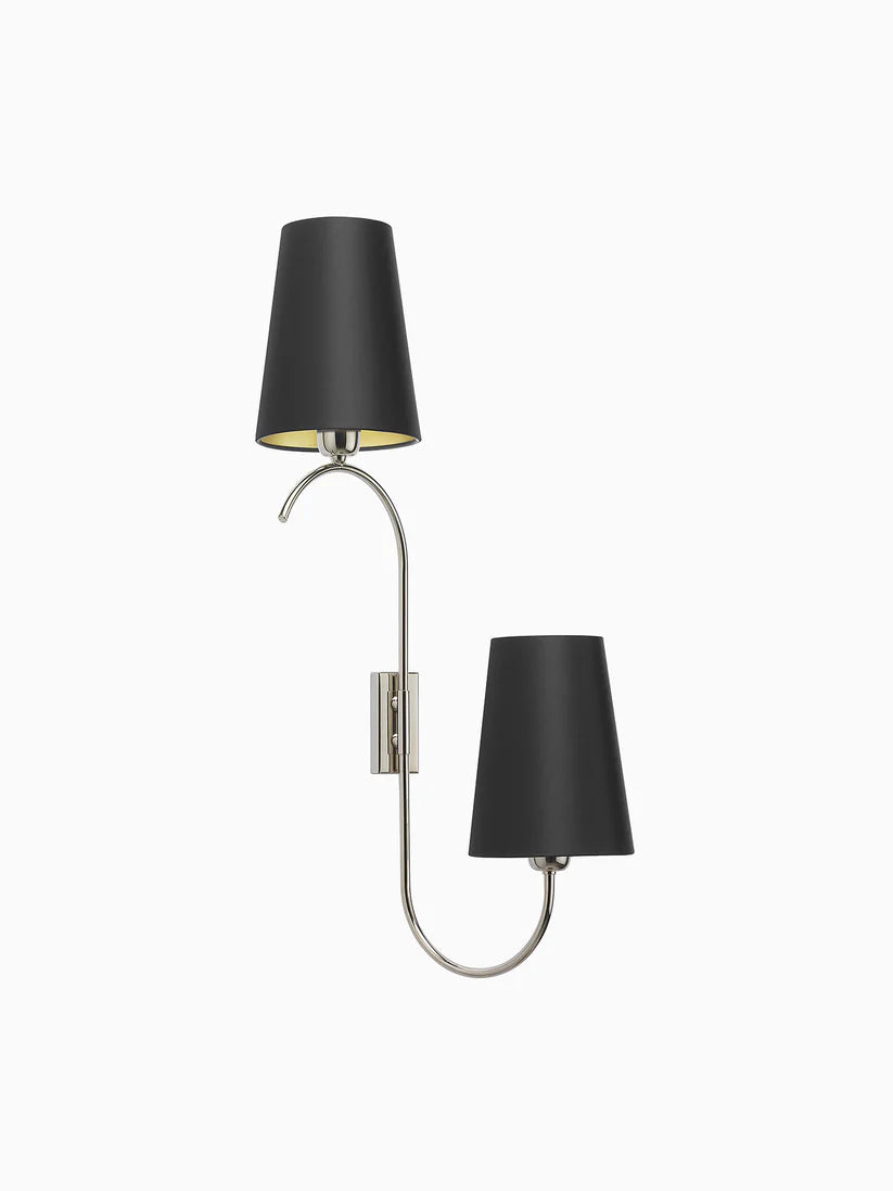 Dual Arm, Wall Light with Black Drum Shades