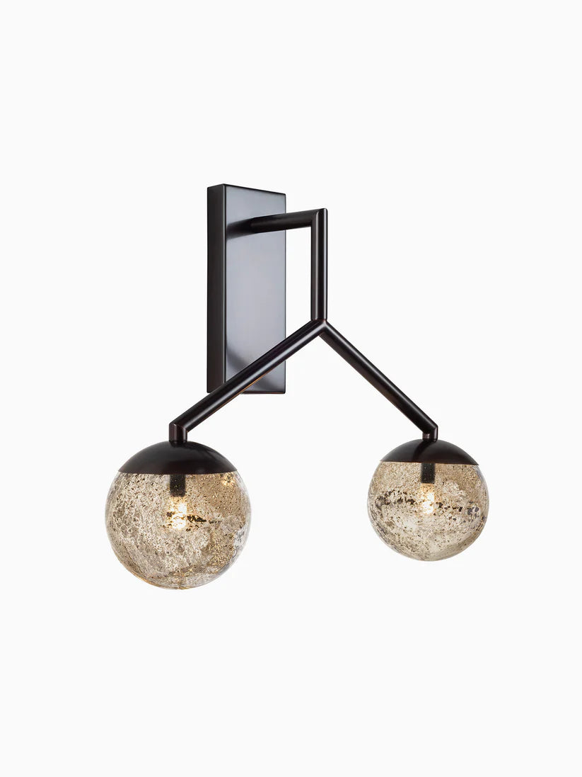 Modern Double Globe, Wall Light with Textured Glass Shades