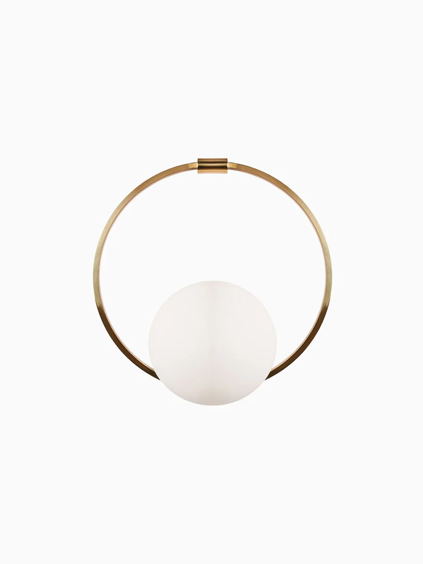 Modern Brass Ring, Wall Light with Opal Glass Globe